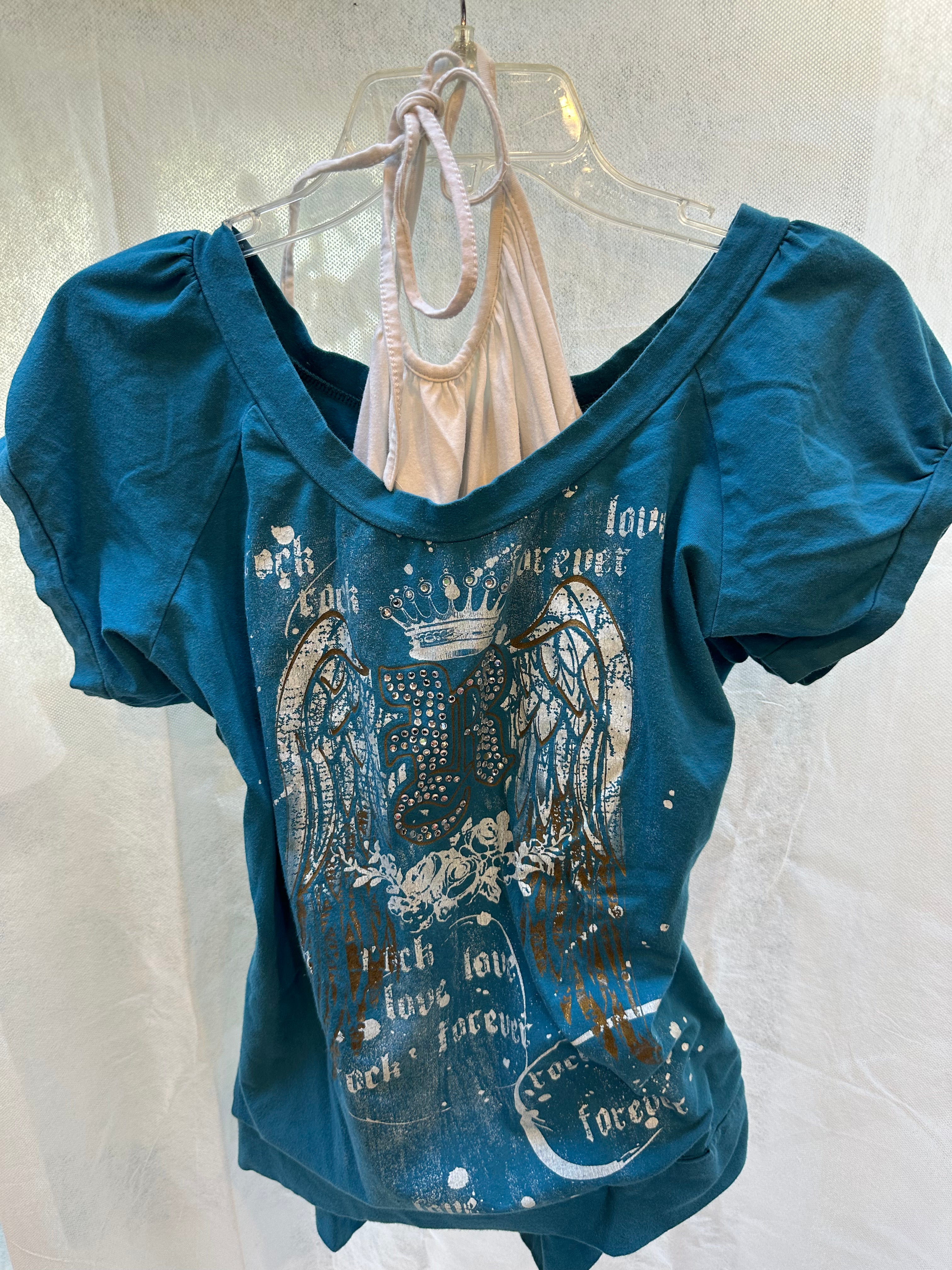 Double layer rhinestone tee