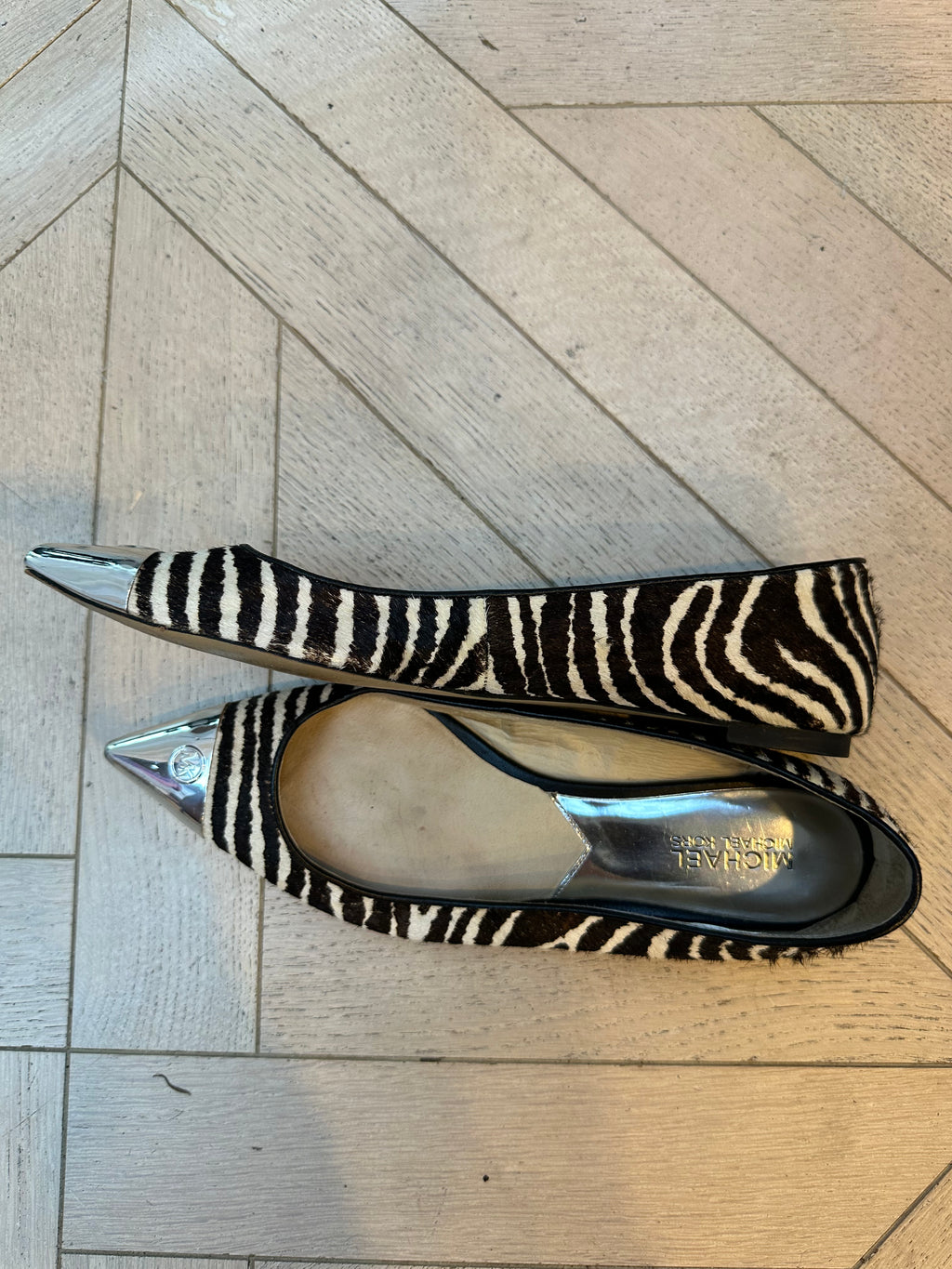 MK silver toe calf hair flats*as is*