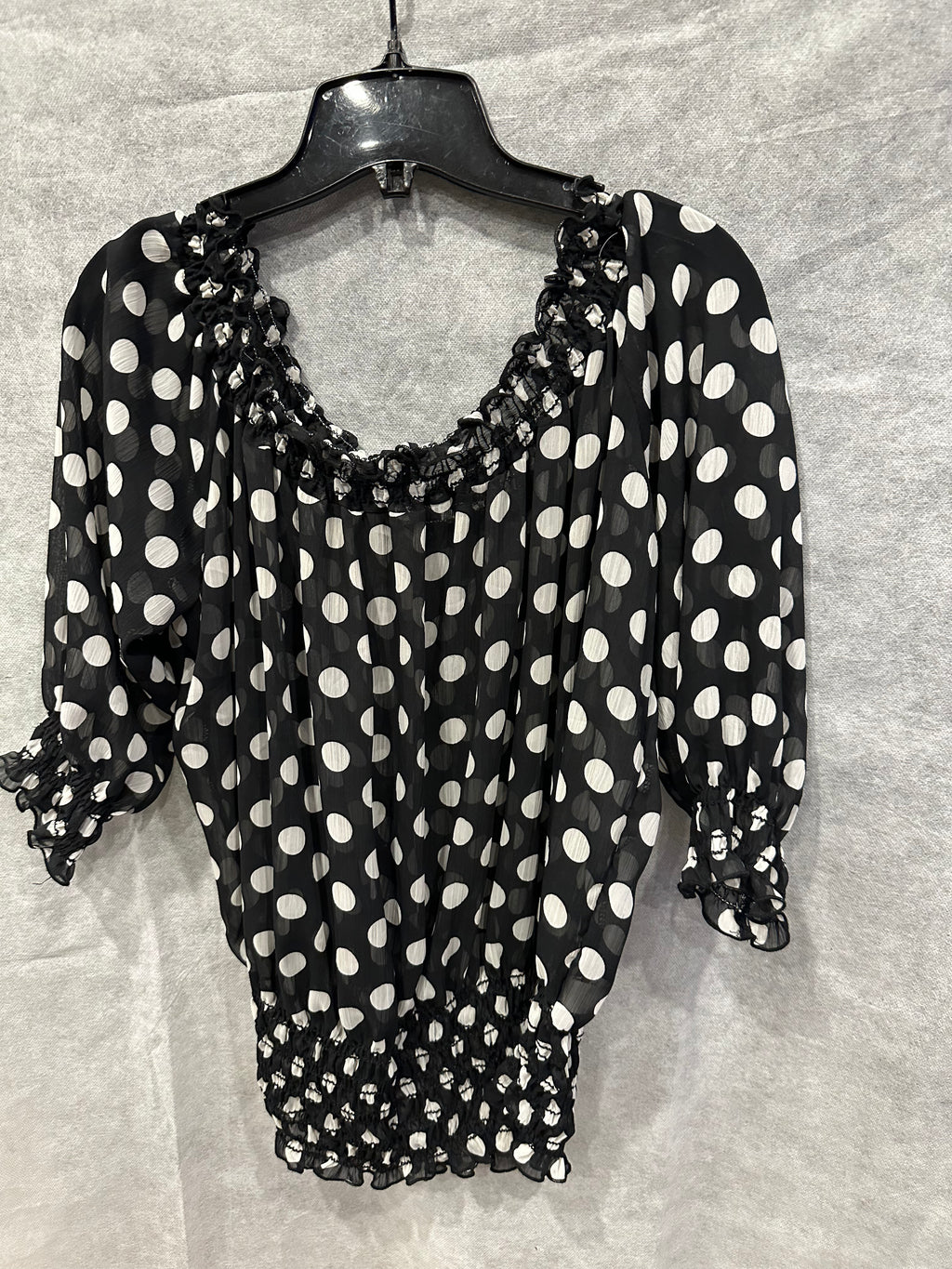 Polka dot sheer off shoulder top